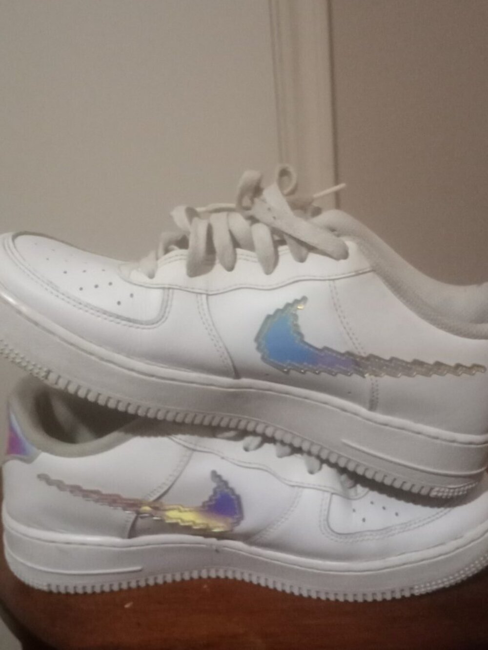 Nike Air Force GS White Leather Digital Swoosh Youth Sneakers CW1577-100 Size 7Y - Picture 11 of 14